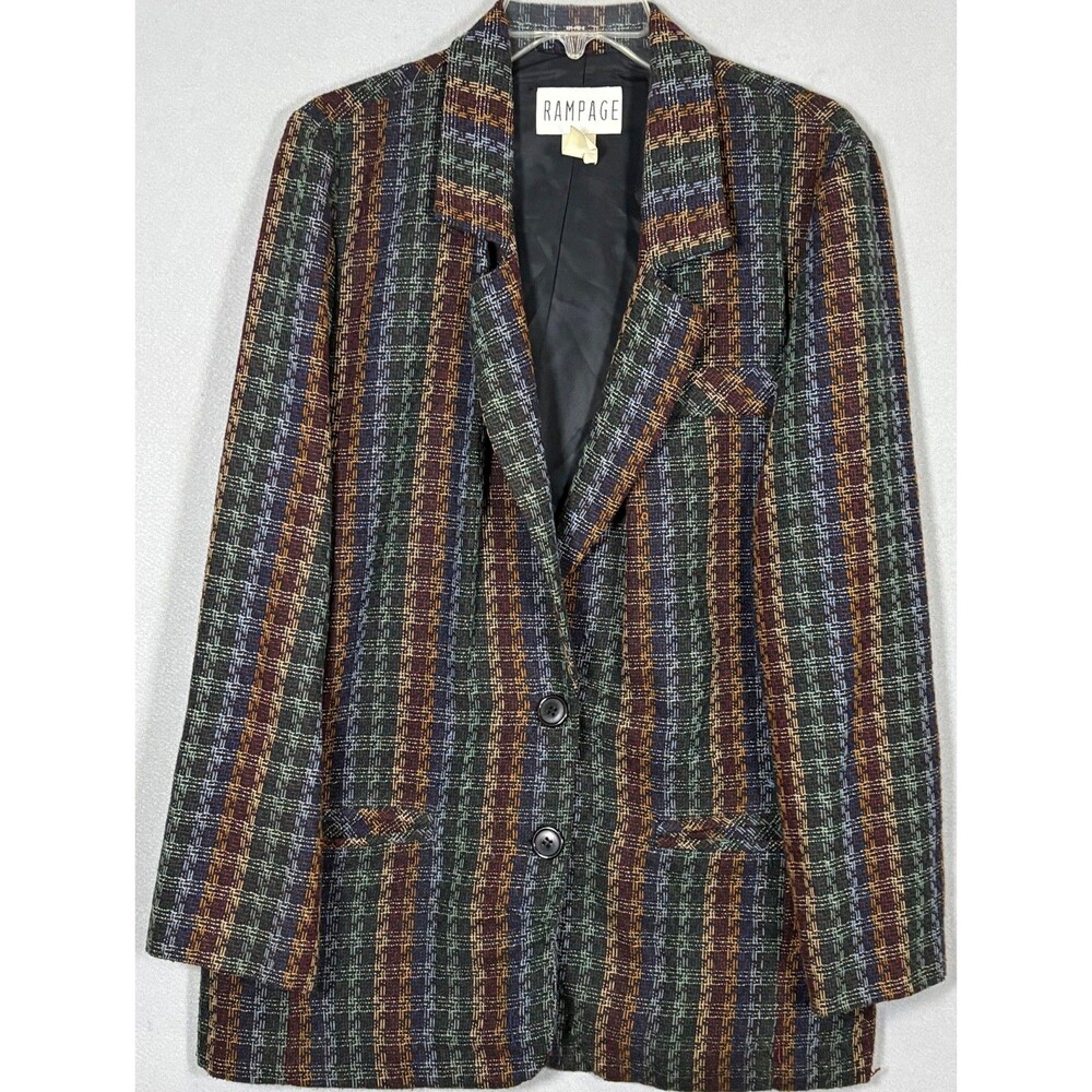 VTG RAMPAGE  BLAZER WOMENS L PLAID CAREER BUSINESS WOOL BLEND JACKET